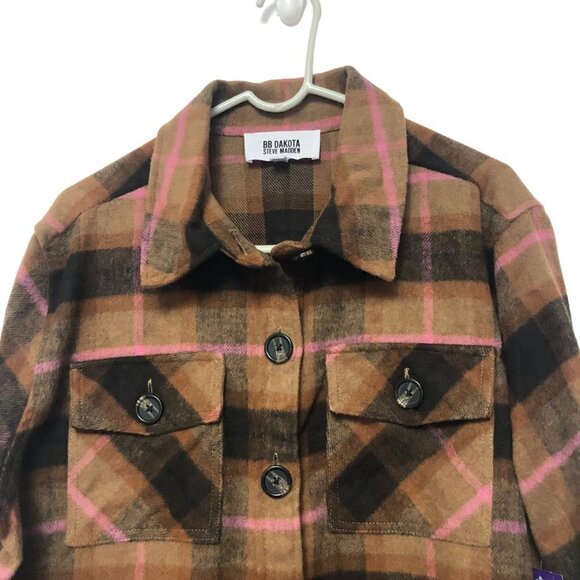 NWT BB Dakota by Steve Madden Boxy Shacket Sz XXL Brown Pink Great for Layering! - Picture 3 of 9